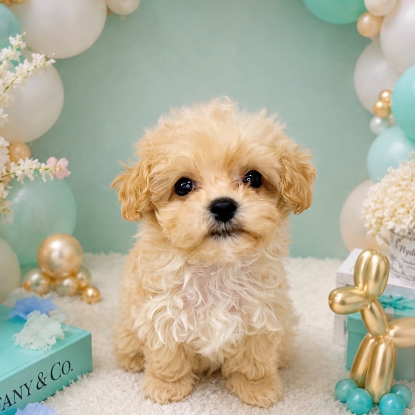 石川県のマルプー(マルチーズ×プードル) (犬の家＆猫の里アミーゴ金沢有松店/2026年3月9日生まれ/男の子/アプリコット)の子犬の1枚目の画像