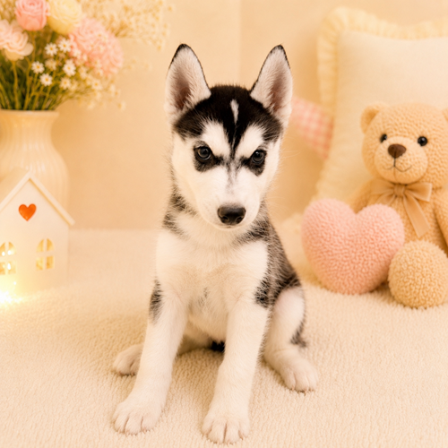 愛知県のシベリアンハスキー (犬の家＆猫の里豊川インター店/2026年5月2日生まれ/女の子/ブラックホワイト)の子犬の3枚目の画像